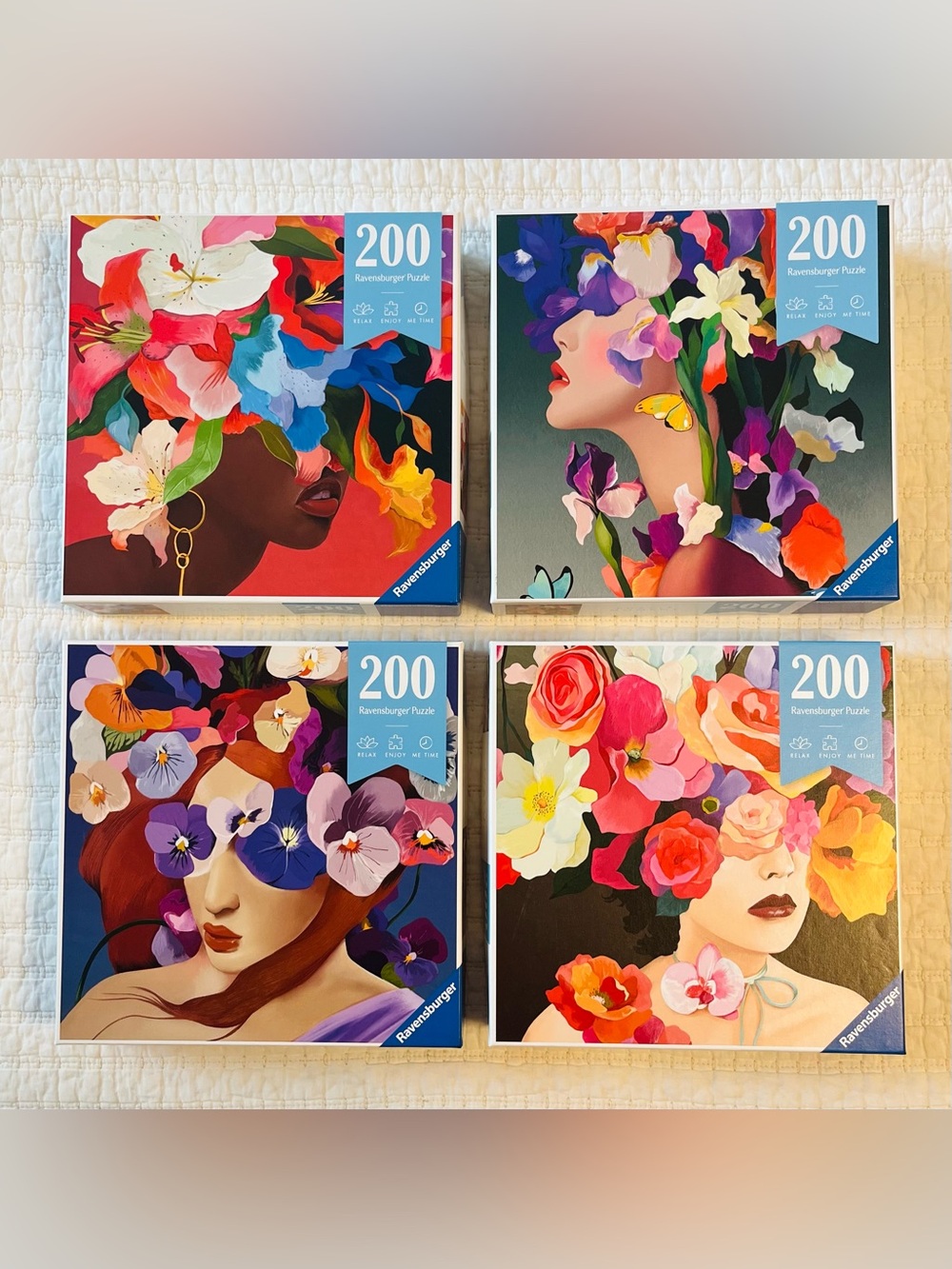 Ravensburger Puzzle Moments Floral Portrait Puzzle Set, Four 200 piece puzzles